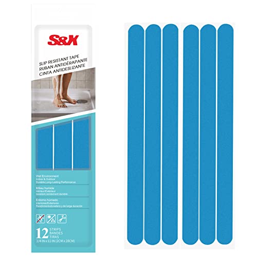 S&X Non-Slip Bath Stickers, Blue, 12 Gritty Textured Strips