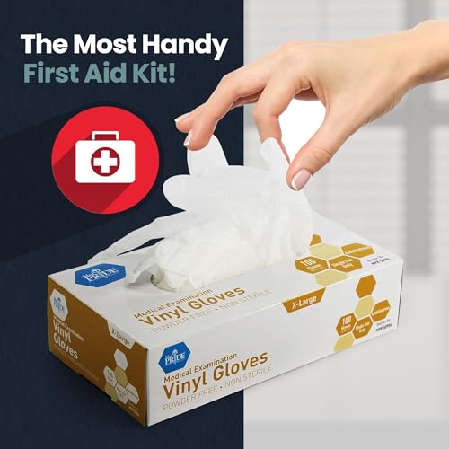 MED PRIDE Vinyl Exam Gloves, Latex-Free & Powder-Free, X-Large, 100-Count