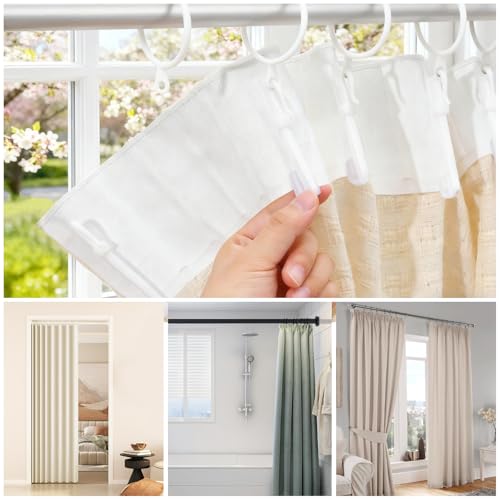 White 100 Pcs Plastic Curtain Hooks - Adjustable Pinch Pleat Shower & Window Hooks