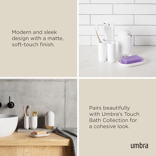 Umbra Touch Toothbrush Holder - 3-Compartment White Bathroom Organizer, 3.5 x 3 x 4 inches