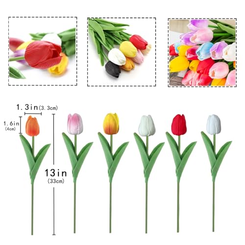 Colorful 15PCS Real Touch Artificial Tulips - 14" Silk Faux Flowers