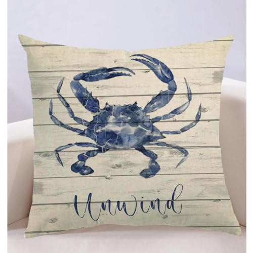7COLORROOM Coastal Sea Life Throw Pillow Cover - 18x18 Blue Sea Animal
