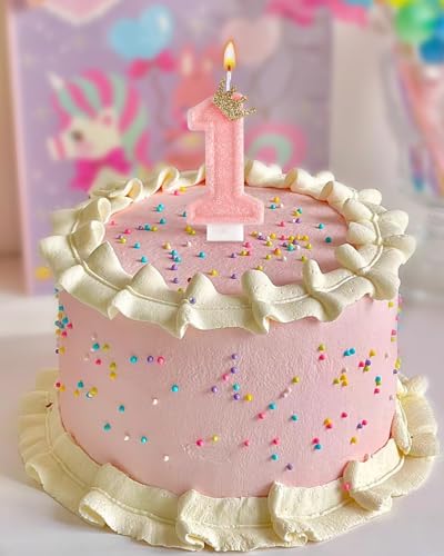 Pink Crown Number Birthday Candle with Greeting Card for Cake