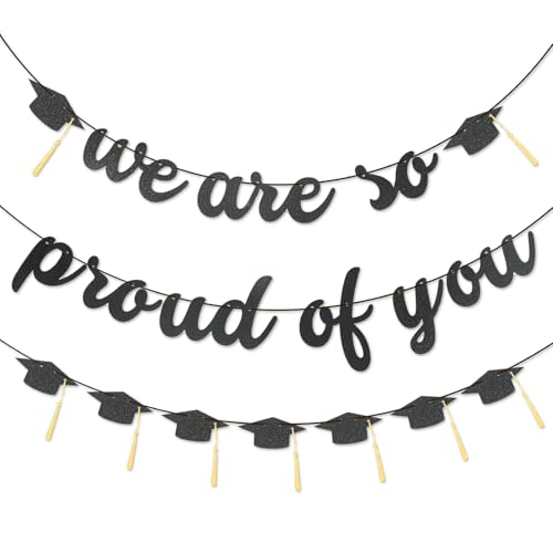 2026 Graduation Banner - Black Glitter 'We Are So Proud of You' Decor