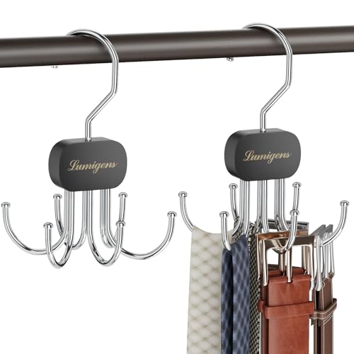 Lumigens Black 2-Piece Belt & Tie Organizer Hanger for Closet, Multi-Use