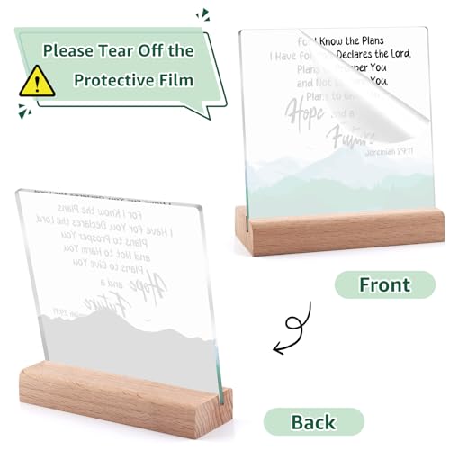 Inspirational Christian Acrylic Plaque with Wooden Stand - 4x4 Inch Desk Decor Gift