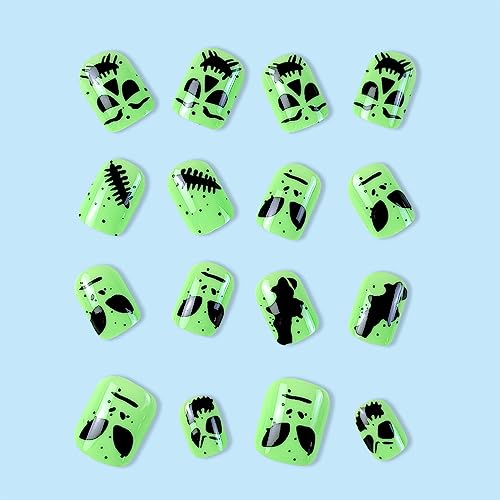 Vezocim Halloween Press on Nails Luminous Alien Acrylic False Nails Set