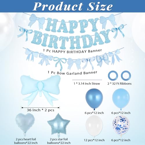 Blue Bow Birthday Party Decorations Set with Balloons & Banner