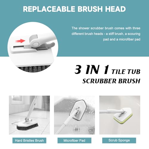 Nacena 4-in-1 Shower Scrubber with Adjustable Long Handle