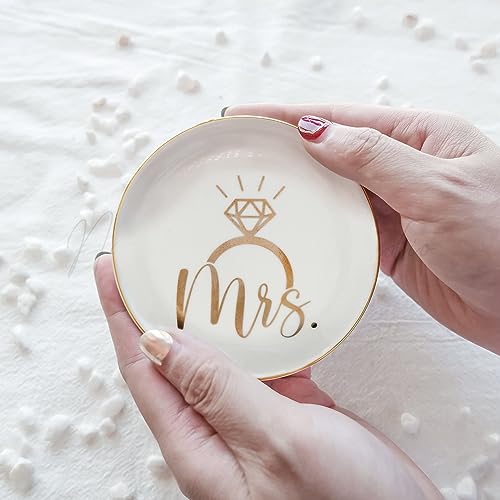 Mrs Ceramic Jewelry Trinket Dish Tray - Elegant Ring & Necklace Holder