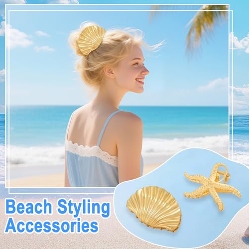 Zkptops Gold Metal Seashell & Starfish Hair Claw Clips 2-Piece Set