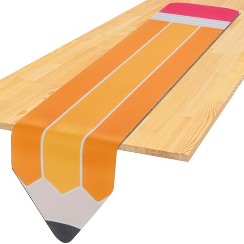 Pencil Table Runner for Back to School - 13x72 Inch Linen Table Decor
