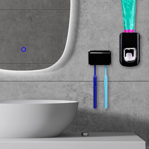 Black Acrylic Wall Mounted Toothbrush Holder & Toothpaste Dispenser - 2 Slots