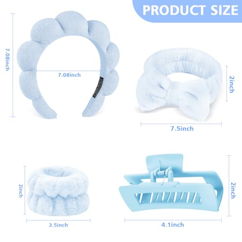 Zkptops 5Pcs Bubble Spa Headband and Wristband Set for Washing Face Blue