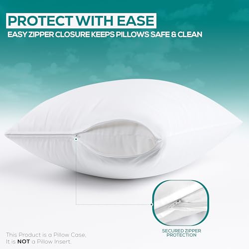 Set of 4 Standard Pillow Protectors with Zipper - Waterproof & Bed Bug Proof