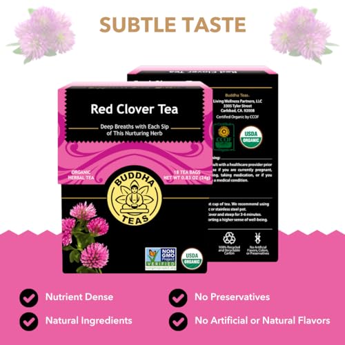 Buddha Teas Organic Red Clover Flower Tea - 18 Count, Herbal, Caffeine-Free