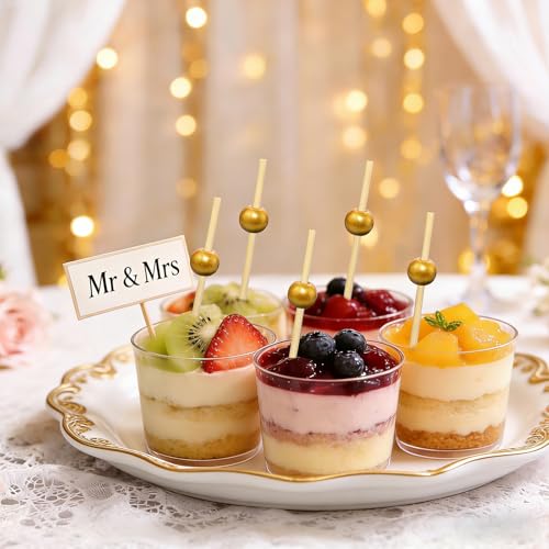 Gold Pearl Cocktail Picks for Appetizer & Charcuterie Boards - Matte Gold Beads, 100-Pack