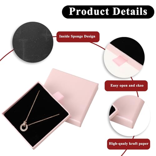 Dimeho Pink Jewelry Gift Boxes, 2-Pack Small Cardboard Boxes with Sponge