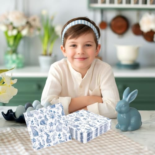 40 Pcs Chinoiserie Blue & White Easter Bunny Paper Napkins