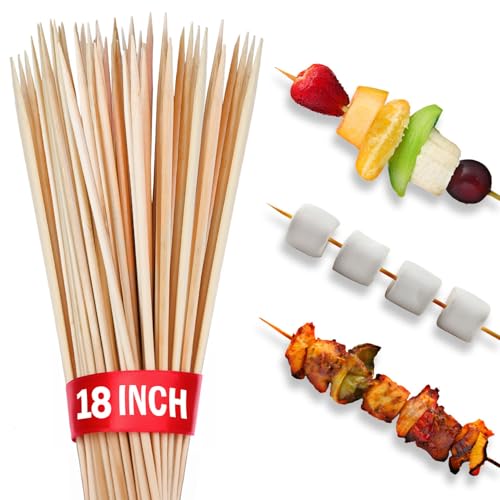 18-Inch Bamboo Skewers - 100pcs Natural Wooden BBQ & Kabob Sticks