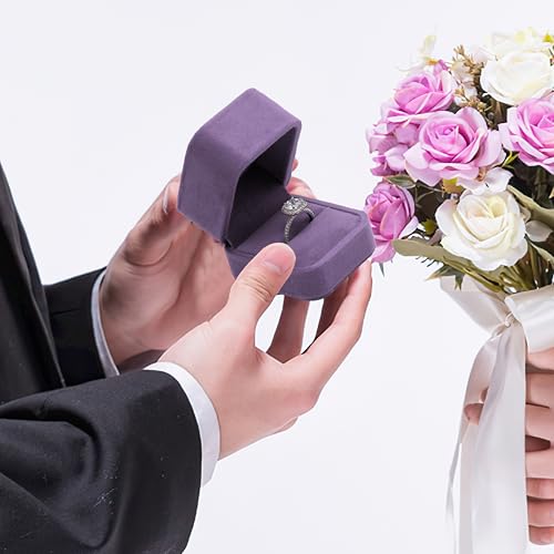Velvet Ring Box Holder for Engagements & Weddings - Purple