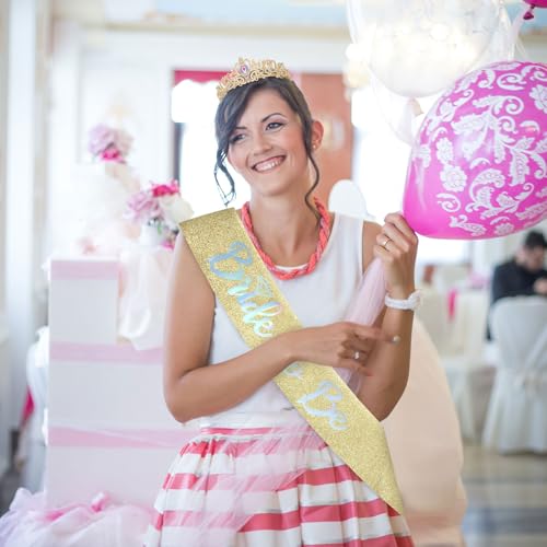 Bride To Be Sash & Gold Crown Tiara Set - Bachelorette Party Favors