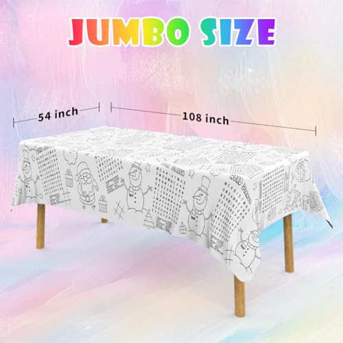 Christmas Coloring Tablecloth for Kids - Santa Snowman Maze Crafts 54x108 Inches - 1 Pack
