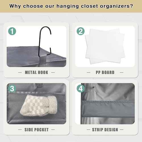 Bosuelife Dark Gray 3-Shelf Hanging Closet Organizer, Foldable & Washable Storage