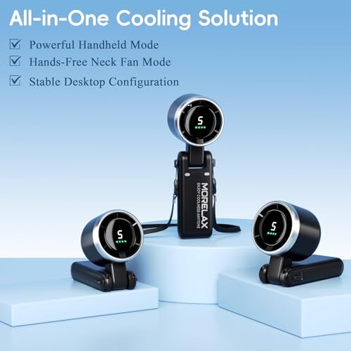 Morelax Handheld Turbo Fan, 4000mAh 5-Speed Portable Fan with LED Display - BlackGrey