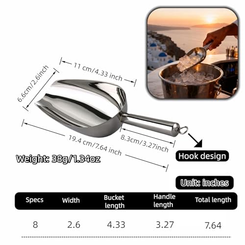 6 oz Stainless Steel Ice Scoop - Heavy Duty Kitchen and Bar Utility Tool