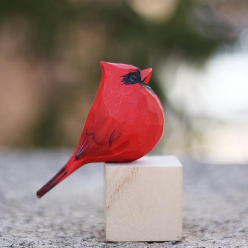 LWINGFLYER Handcrafted Wooden Cardinal Figurine - 3-Inch Red Bird Statue