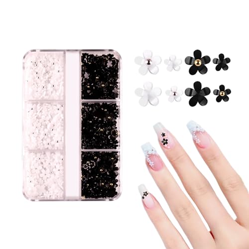 3D Acrylic Flower Nail Charms with Rhinestones - 600+ Pcs Mixed Colors