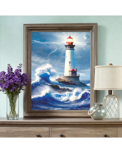 5D Diamond Painting Kit - Ocean Lighthouse Art 12x16 Inch