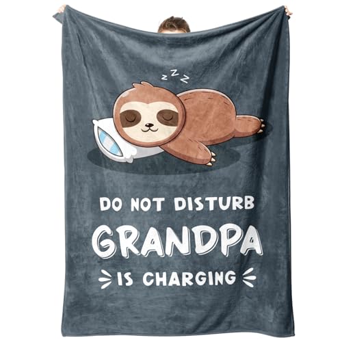 Grandpa Charging Sloth Blanket 60x80 Grey - Funny Gift for Grandpa