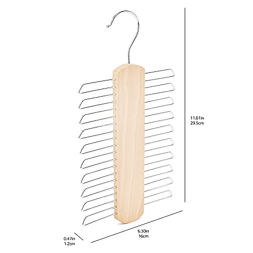 Amazon Basics 20-Bar Wooden Tie and Belt Hanger Rack - Natural, 2-Pack