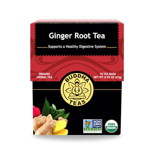 Buddha Teas Organic Ginger Root Herbal Tea, Caffeine-Free, 18 Tea Bags