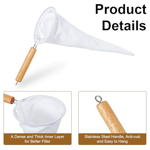 Reusable Flannel Coffee Strainer with Wooden Handle