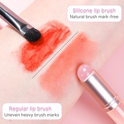Silicone Lip Brush 2-Piece Set with Lid for Lipstick Application (Pink)