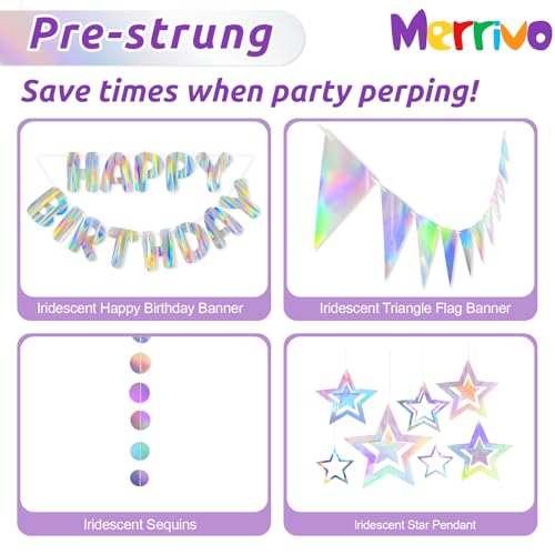 Iridescent Birthday Decorations Set with Happy Birthday Banner