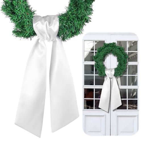 White Wreath Sash Ribbon with Satin Bow | 4.5'' x 56'' for DIY Decor