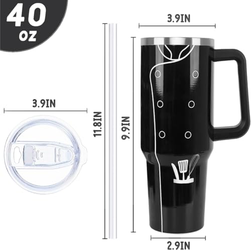 Chef Tumbler - 40 oz Travel Mug with Handle, Black Matte, Cooking-Themed Gift