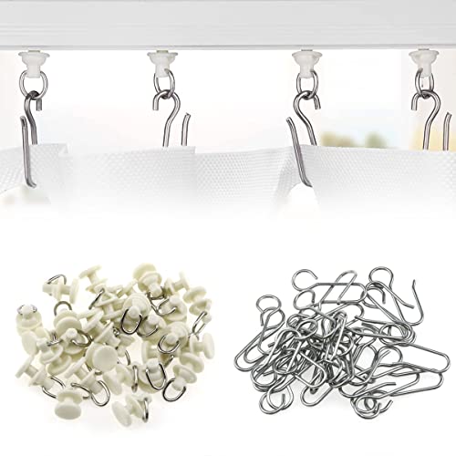 30pcs Stainless Steel Curtain Track Hooks & Gliders for Shower, Window & Room Curtains
