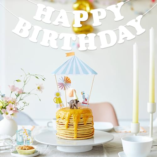 Happy Birthday Banner Garland for Kids - White Party Decoration