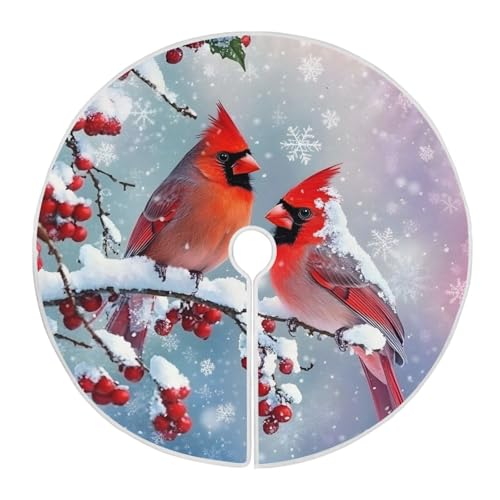 48-Inch Cardinal Birds Christmas Tree Skirt - Festive Holiday Decor
