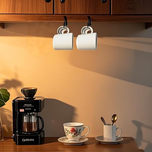 Metal Mug Holder with 8 Hooks - Under Cabinet Storage Organizer (4 Hooks-2x, Black)