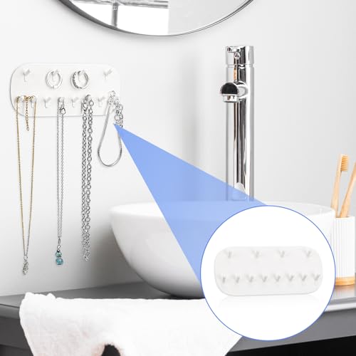 KALIONE Wall Mounted Necklace Holder with 6 Hooks - White Plastic Organizer