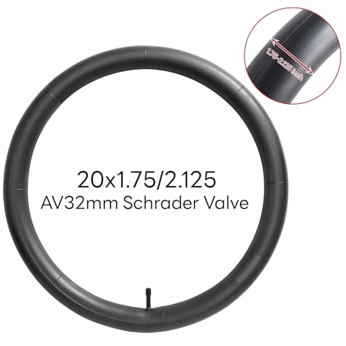 20x1.75/1.95/2.0/2.10/2.125 Inch Bike Tube, 20" Replacement Bicycle Tube (Single), Reliable 20 x 1.75-2.125 Bike Inner Tube AV32mm Schrader Valve for City/Road/Cruiser/Mountain Cycling Scenarios