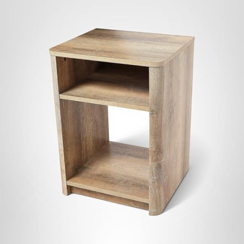 Creative Co-Op Wood End Table with Storage, Coastal Oak