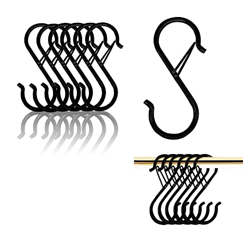 Coieaa Heavy Duty S Hooks with Safety Buckle - 6 Pack, Black Utility Hangers
