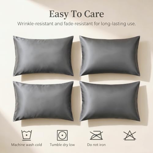 JUWENIN Satin Pillowcase Set for Hair and Skin - 4 Pack with Zipper